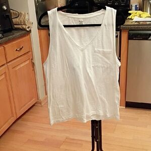 Madewell White V-Neck Tank Top with Pocket